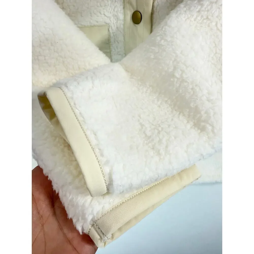 NWT J.Crew Teddy Sherpa Lady Jacket Ivory Cream Sz Small BK301 Snap Front Cozy